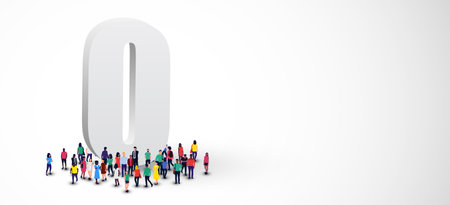 Large group of people stands around the number 0.のイラスト素材