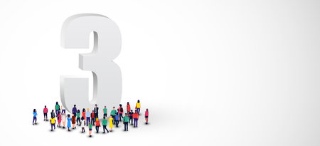 Large group of people stands around the number 3.のイラスト素材