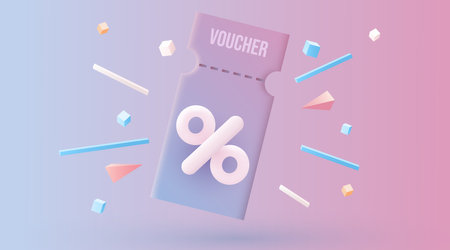 3d purple coupon. Special giveaway with coupons or voucher, percentage off.のイラスト素材