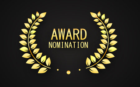 Realistic golden laurel wreaths on black background. Award, achievement, victory, winner, cinema festival.のイラスト素材