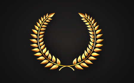 Realistic golden laurel wreaths on black background. Award, achievement, victory, winner, cinema festival.のイラスト素材