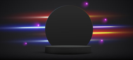 Abstract neon scene background. Product presentation, mock up, show cosmetic product, Podium, stage pedestal or platform.のイラスト素材