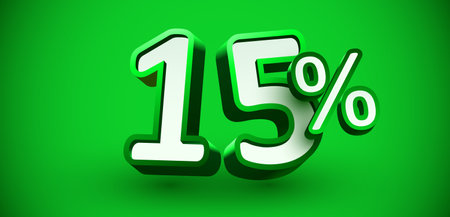 15 percent Off. 3d number 15. Sale banner.