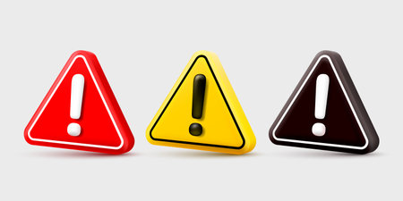 Warning caution sign, problem message mark, danger icon 3d. Vector illustrationのイラスト素材