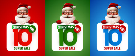 10 percent Off. Discount creative composition with Santa Claus. Merry Christmas and Happy New Year....