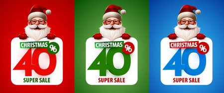 40 percent Off. Discount creative composition with Santa Claus. Merry Christmas and Happy New Year....