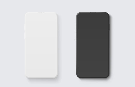 Smartphone mockup, set 3d phone, white background. Vector illustrationのイラスト素材