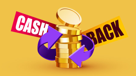 Stack of golden dollar coins with arrows. Cashback concept.のイラスト素材