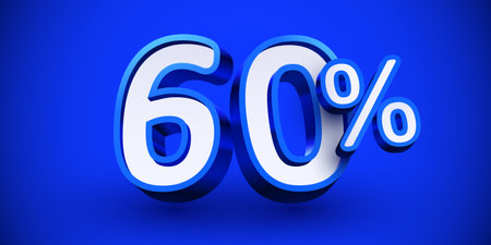 60 percent Off. 3d number 60. Sale banner.