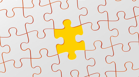White jigsaw puzzle game texture incomplete or missing piece. Top view.のイラスト素材