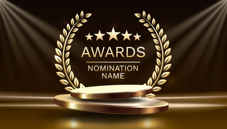 Award ceremony nomination name podium, golden prize event, scene star ceremony. Vector illustrationのイラスト素材