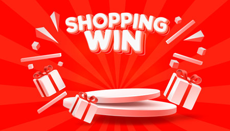 Shopping win podium, shop mega discount, special gift. Vector illustrationのイラスト素材