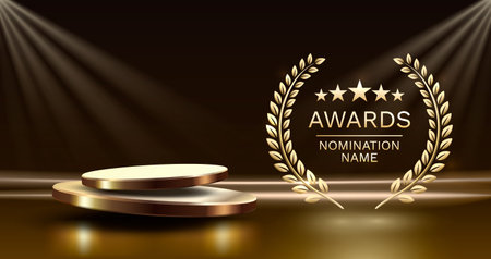 Award ceremony nomination name podium, golden prize event, scene star ceremony. Vector illustrationのイラスト素材