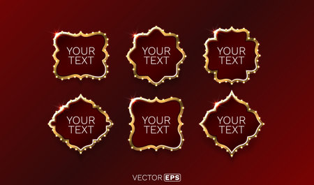 Figure gold frame, golden color set, minimal label message. Vector illustrationのイラスト素材