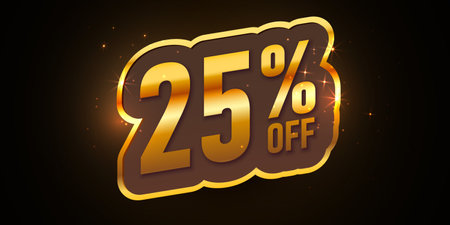 Bold font Golden Label with text 25 Percent Off. Mega Sale.のイラスト素材