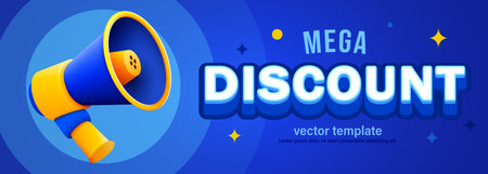 Banner announcing mega discount. Special offer advertisement. Promotion poster template with limited time super sale.のイラスト素材