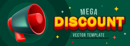 Banner announcing mega discount. Special offer advertisement. Promotion poster template with limited time super sale.のイラスト素材
