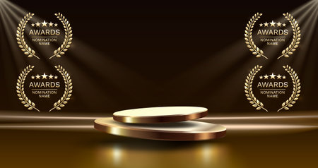 Award ceremony nomination name podium, golden prize event, scene star ceremony. Vector illustrationのイラスト素材