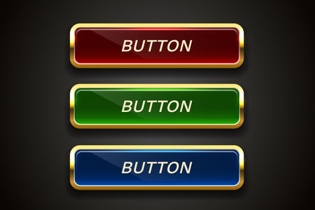 Light button, frame label, event bar casino, gold buttons with color. Vector illustrationのイラスト素材
