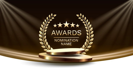 Award ceremony nomination name podium, golden prize event, scene star ceremony. Vector illustrationのイラスト素材