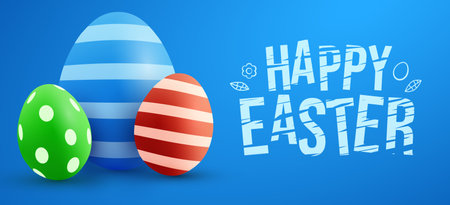 Easter poster and banner template with Easter eggs on light blue background. Promotion and shopping template for Easter.のイラスト素材
