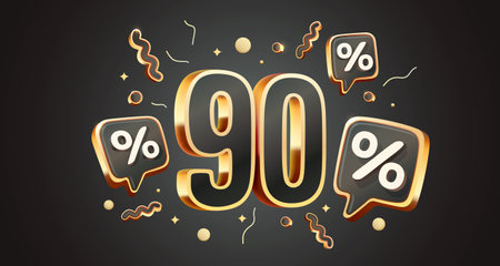 Mega sale, 90 special offer banner. Golden sign board promotion. Vector illustrationのイラスト素材