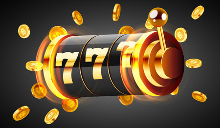 Golden slot machine wins the jackpot. 777 Big win concept. Casino jackpot.のイラスト素材