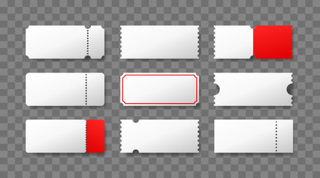 White coupons of different shapes, set of coupons on transparent background.Vector illustrationのイラスト素材