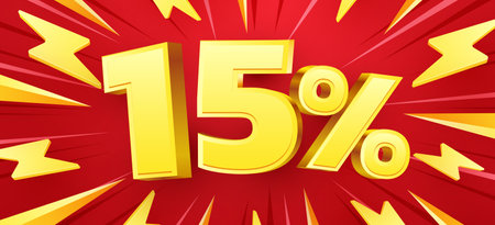 15 percent Off. 3d number 15. Sale banner.のイラスト素材