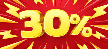 30 percent Off. 3d number 30. Sale banner.