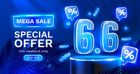 6.6 Sale banner, event special promo, market promotion. Vector illustration