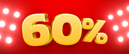 60 percent Off. 3d number 60. Sale banner.