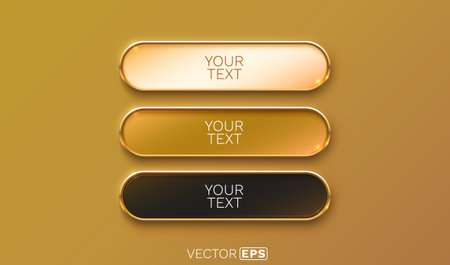 Golden frame label, set color, event bar button, gold signboard. Vector illustration