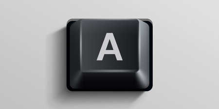 Black computer key on white background.