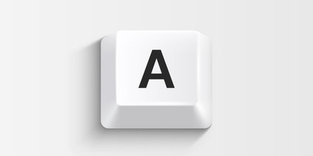 White computer key on white background.