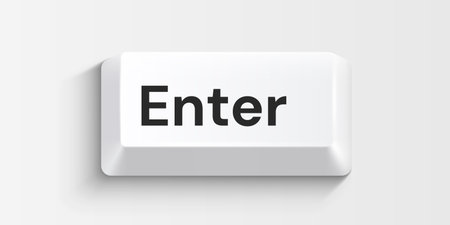 White computer enter key on white background.