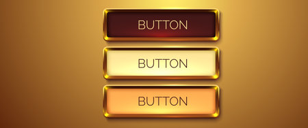 Gold rectangle isolated button. Golden design for empty emblem. Glossy golden metallic frame.