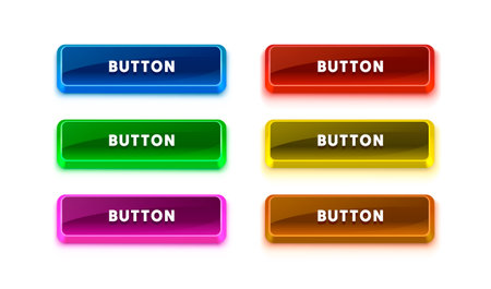 Collection of colored buttons, frame label, event web bar, buttons with color. Vector illustration