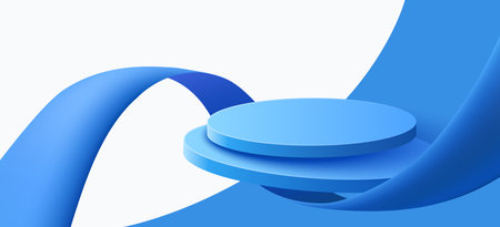 Abstract scene background. Cylinder podium background with ribbons. Product presentation, mock up, show cosmetic product, Podium, stage pedestal or platform.のイラスト素材