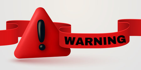 Red danger warning triangle 3d icon. Alert, caution or emergency notification. Danger hazard notification. Caution alert notice, triangle warning reminder and emergency attention.のイラスト素材