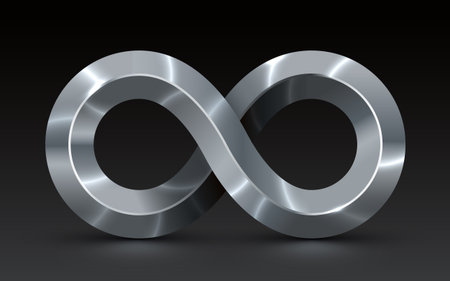3d iron Infinity symbol. Realistic shiny metal.