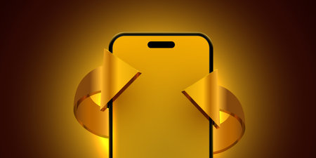 Smartphone with glass arrows on light glow background.のイラスト素材