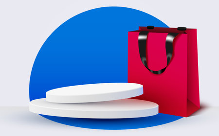 Flash Sale or mega sale banner. Colorful discount sale podium with shopping bag banner.のイラスト素材