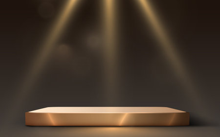Luxury golden podium scene background. Product presentation, mock up, winner podium, stage pedestal or platform.のイラスト素材
