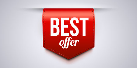 Best offer sale banner. Red ribbon, tag and sticker.のイラスト素材