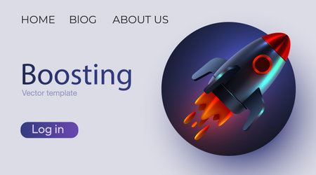 Rocket ship flies up background. 3D icon. Space travel. Space rocket launch. New project start up, boosting your business concept. Creative idea.のイラスト素材