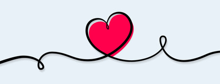 Heart hand drawn. Heart continuous line drawing. Single contour heart for love design sketch. Simplicity sign isolated on white background.のイラスト素材