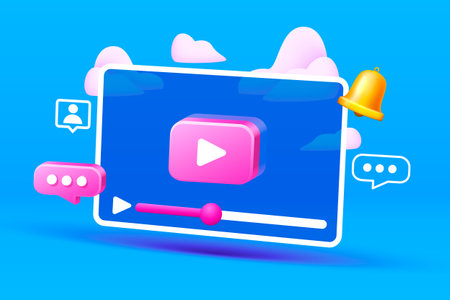 Landing page laptop video player, website banner message. Vector illustrationのイラスト素材