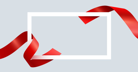 White frame with red ribbon.のイラスト素材