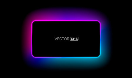 Frame color neon, color light around black frame on black background. Vector illustrationのイラスト素材